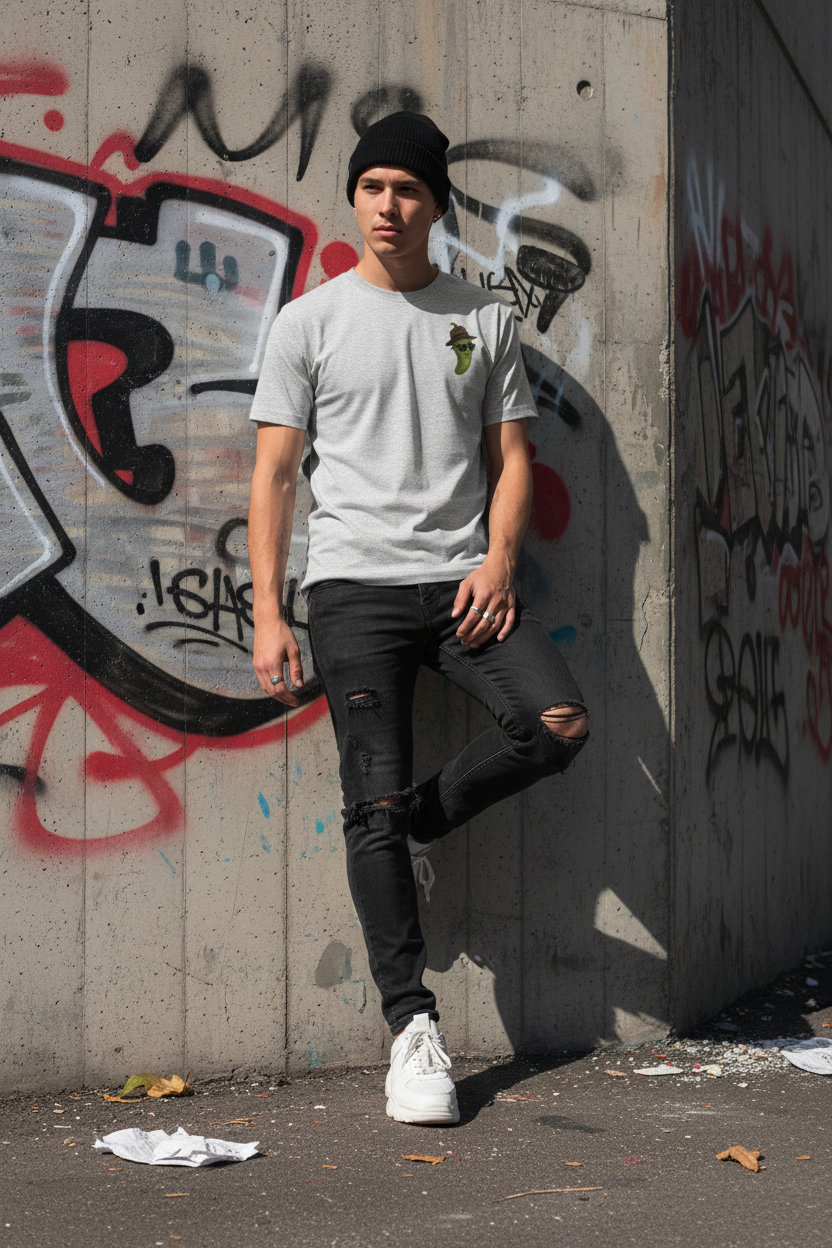Person wearing Spicy Tee in urban street setting